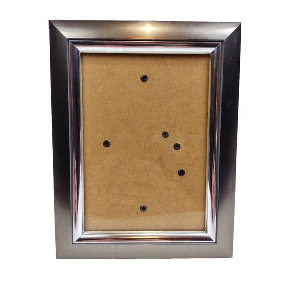 Satin Silver Toned Beveled Chrome Picture Frame 5x7 Photo Frame w Stand or Hang - Picture 2 of 11
